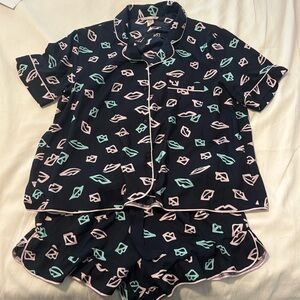 Victoria's Secret Black Pajama Set with Pink and Green Accents